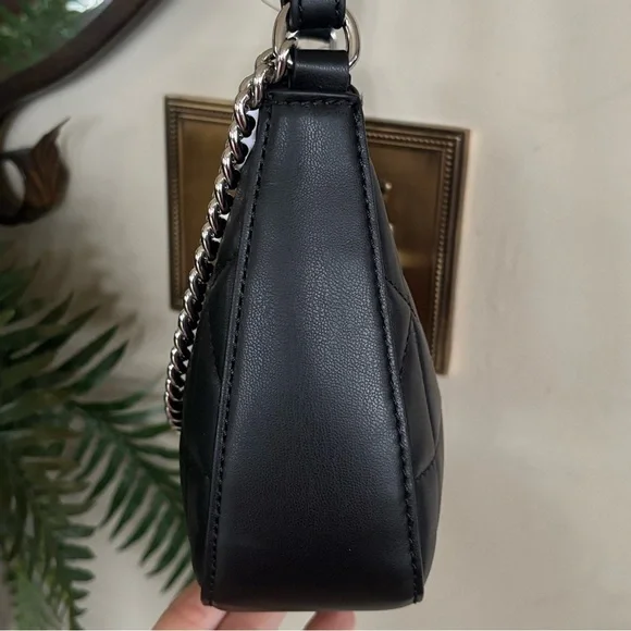 Brand New DKNY Black Lizzy Top Zip Crossbody Bag Chain Quilted Stitch Purse - Picture 7 of 15